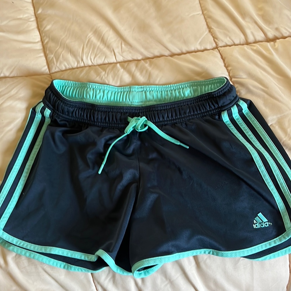 Navy and aqua adidas athletic shorts. Good condition.
